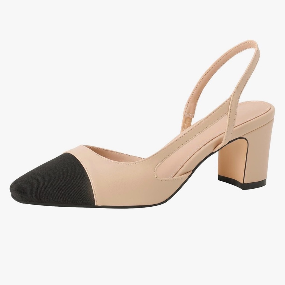 Amazon Beige and Black Block Heel Slingbacks